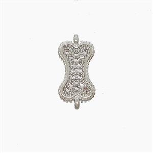 Copper Dogbone Connector Pave Zirconia Platinum Plated, approx 7-11.5mm [FN54768]