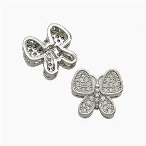 Copper Butterfly Beads Pave Zirconia Platinum Plated, approx 11-12mm [FN54770]
