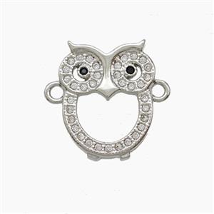 Copper Owl Connector Pave Zirconia Birds Platinum Plated, approx 13.5-16.5mm [FN54772]