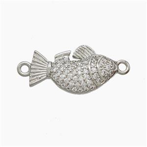 Copper Fish Connector Pave Zirconia Platinum Plated, approx 10.5-18mm [FN54776]