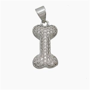Copper Dogbone Pendant Pave Zirconia Platinum Plated, approx 9-16mm [FN54778]