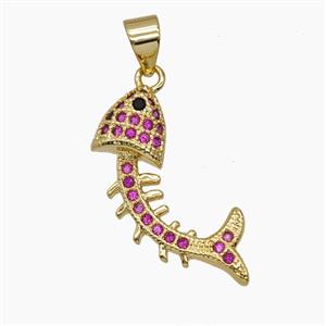 Copper Fishbone Pendant Pave Zirconia 18K Gold Plated, approx 12-22mm [FN54781]