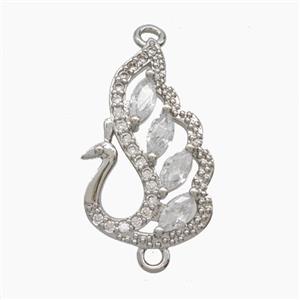 Copper Swan Connector Pave Zirconia Platinum Plated, approx 16-25mm [FN54784]