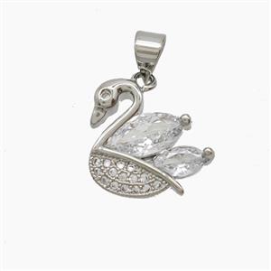 Copper Swan Pendant Pave Zirconia Platinum Plated, approx 15mm [FN54786]