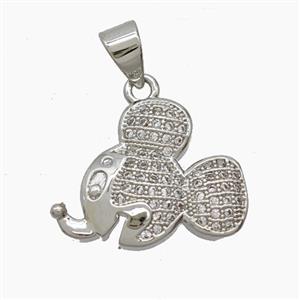 Copper Elephant Pendant Pave Zirconia Fish Platinum Plated, approx 13-18mm [FN54788]