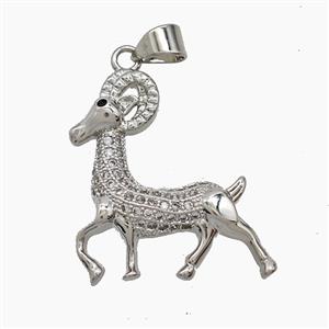 Copper Ram Pendant Pave Zirconia Sheep Platinum Plated, approx 20-22mm [FN54790]