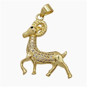 Copper Ram Pendant Pave Zirconia Sheep 18K Gold Plated, approx 20-22mm [FN54791]