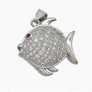 Copper Fish Pendant Pave Zirconia Platinum Plated, approx 17-18mm [FN54796]