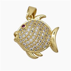 Copper Fish Pendant Pave Zirconia 18K Gold Plated, approx 17-18mm [FN54797]