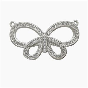 Copper Butterfly Pendant Pave Zirconia 2loops Platinum Plated, approx 16-28mm [FN54802]