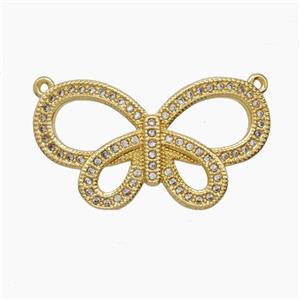 Copper Butterfly Pendant Pave Zirconia 2loops 18K Gold Plated, approx 16-28mm [FN54803]