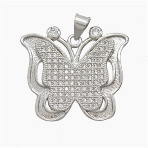 Copper Butterfly Pendant Pave Zirconia 2loops Platinum Plated, approx 22-25mm [FN54806]