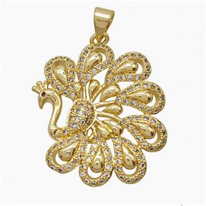 Copper Peacock Pendant Pave Zirconia 18K Gold Plated, approx 25-27mm [FN54809]