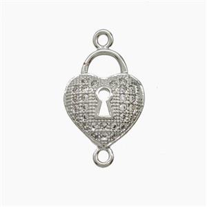 Copper Heart Lock Connector Pave Zirconia Platinum Plated, approx 12mm [FN54810]