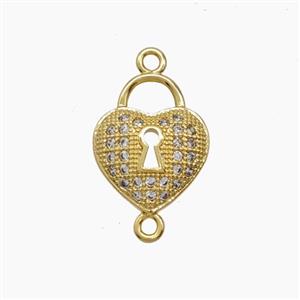 Copper Heart Lock Connector Pave Zirconia 18K Gold Plated, approx 12mm [FN54811]