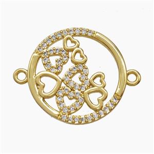 Copper Heart Connector Pave Zirconia 18K Gold Plated, approx 18mm [FN54815]