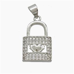 Copper Lock Pendant Pave Zirconia Platinum Plated, approx 13-18mm [FN54816]