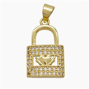 Copper Lock Pendant Pave Zirconia 18K Gold Plated, approx 13-18mm [FN54817]