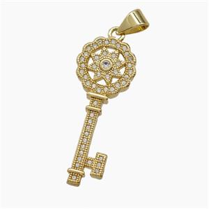 Copper Key Pendant Pave Zirconia 18K Gold Plated, approx 11-28mm [FN54819]