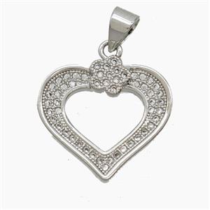 Copper Heart Pendant Pave Zirconia Platinum Plated, approx 18mm [FN54820]
