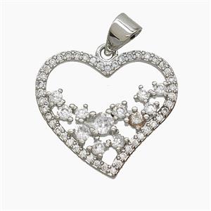 Copper Heart Pendant Pave Zirconia Platinum Plated, approx 19mm [FN54822]