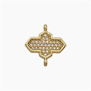 Copper Cross Connector Pave Zirconia 18K Gold Plated, approx 8.5-13.5mm [FN54829]