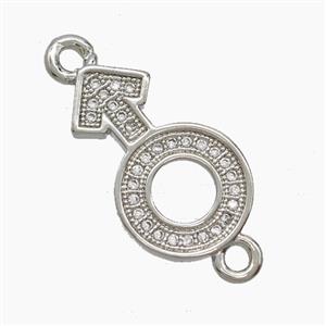 Copper Male-Sign Connector Pave Zirconia Platinum Plated, approx 11.5-19mm [FN54832]