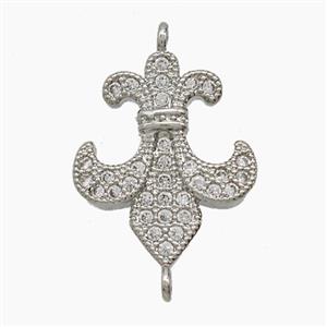 Copper Flower Connector Pave Zirconia Fleur De Lis Platinum Plated, approx 16-20mm [FN54834]