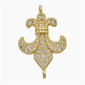 Copper Flower Connector Pave Zirconia Fleur De Lis 18K Gold Plated, approx 16-20mm [FN54835]