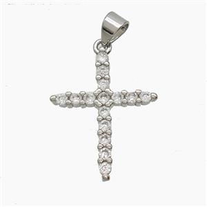 Copper Cross Pendant Pave Zirconia Platinum Plated, approx 17-23mm [FN54836]