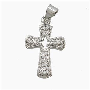 Copper Cross Pendant Pave Zirconia Platinum Plated, approx 14-20mm [FN54838]