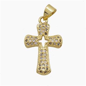 Copper Cross Pendant Pave Zirconia 18K Gold Plated, approx 14-20mm [FN54839]