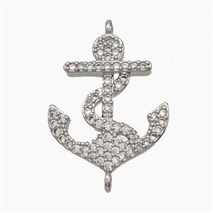 Copper Anchor Pendant Pave Zirconia Platinum Plated, approx 17-20mm [FN54840]