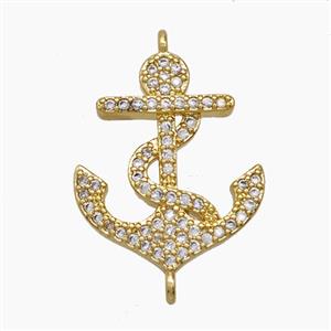 Copper Anchor Pendant Pave Zirconia 18K Gold Plated, approx 17-20mm [FN54841]