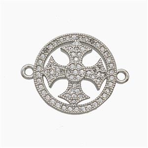 Copper Cross Pendant Pave Zirconia Circle Platinum Plated, approx 16.5mm [FN54842]