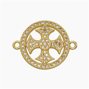 Copper Cross Pendant Pave Zirconia Circle 18K Gold Plated, approx 16.5mm [FN54843]