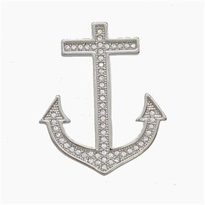 Copper Anchor Pendant Pave Zirconia Platinum Plated, approx 24-30mm [FN54844]