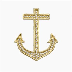 Copper Anchor Pendant Pave Zirconia 18K Gold Plated, approx 24-30mm [FN54845]