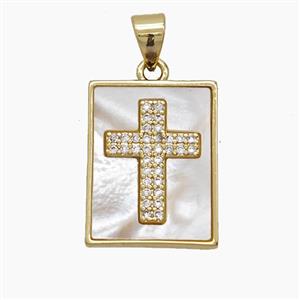 Copper Cross Pendant Pave Zirconia Shell Rectangle 18K Gold Plated, approx 14-18mm [FN54846]
