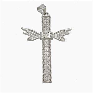 Copper Angel Wings Pendant Pave Zirconia Love Platinum Plated, approx 28-36mm [FN54847]