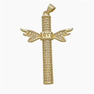 Copper Angel Wings Pendant Pave Zirconia Love 18K Gold Plated, approx 28-36mm [FN54848]