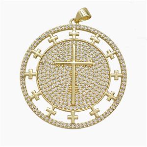 Copper Cross Pendant Pave Zirconia 18K Gold Plated, approx 35mm [FN54850]