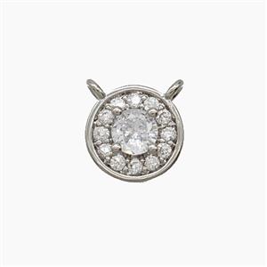Copper Circle Pendant Pave Zirconia Crystal Glass 2loops Platinum Plated, approx 8.5mm [FN54865]