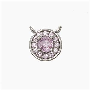 Copper Circle Pendant Pave Zirconia Pink Crystal Glass 2loops Platinum Plated, approx 8.5mm [FN54866]