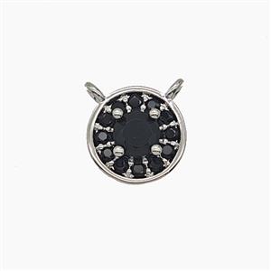 Copper Circle Pendant Pave Zirconia Black Crystal Glass 2loops Platinum Plated, approx 8.5mm [FN54867]