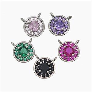 Copper Circle Pendant Pave Zirconia Crystal Glass 2loops Platinum Plated Mixed, approx 8.5mm [FN54871]