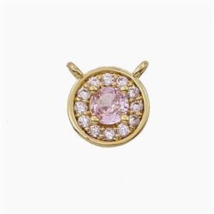 Copper Circle Pendant Pave Zirconia Pink Crystal Glass 2loops Gold Plated, approx 8.5mm [FN54873]