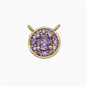 Copper Circle Pendant Pave Zirconia Purple Crystal Glass 2loops Gold Plated, approx 8.5mm [FN54875]