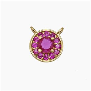 Copper Circle Pendant Pave Zirconia Hotpink Crystal Glass 2loops Gold Plated, approx 8.5mm [FN54876]