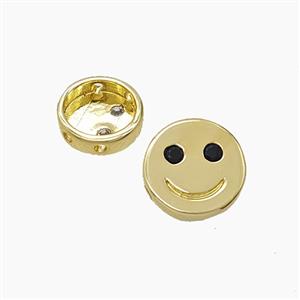 Copper Emoji Beads Pave Zirconia Smileface Button Gold Plated, approx 10mm [FN54889]